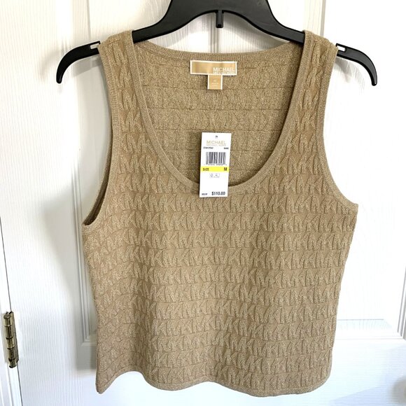 Michael Kors Tops - NWT Michael Kors Women Gold Textured Knit Tank Top. Size M. Sleeveless. V-Neck.